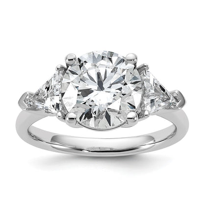14K White Gold 4 1/8 carat Certified Lab Grown Diamond VS+ F+ Round and Triangle Complete Three Stone Engagement Ring