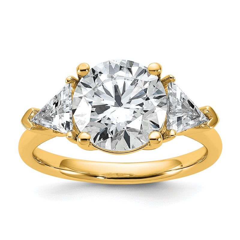 14K Yellow Gold 4 1/8 carat Certified Lab Grown Diamond VS/SI+ G+ Round and Triangle Complete Three Stone Engagement Ring