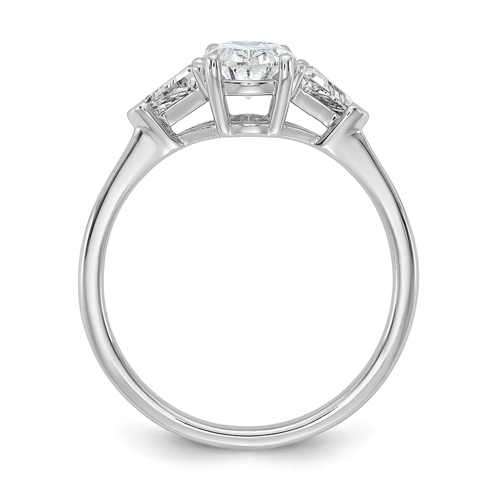 14K White Gold 1/2 carat Lab Grown Diamond VS+ F+ Trillion and 1 carat Oval Center Semi Mount Three Stone Engagement Ring