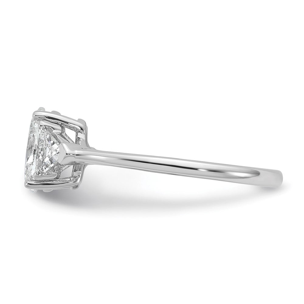 14K White Gold 1/2 carat Lab Grown Diamond VS+ F+ Trillion and 1 carat Oval Center Semi Mount Three Stone Engagement Ring