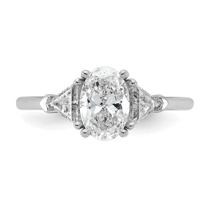 14K White Gold 1/2 carat Lab Grown Diamond VS/SI+ G+ Trillion and 1 carat Oval Center Semi Mount Three Stone Engagement Ring