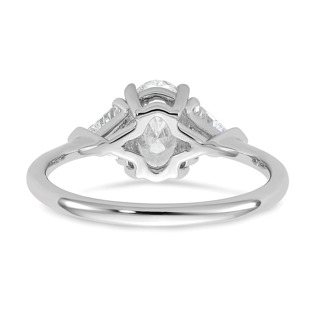 14K White Gold 1/2 carat Lab Grown Diamond VS+ F+ Trillion and 1 carat Oval Center Semi Mount Three Stone Engagement Ring
