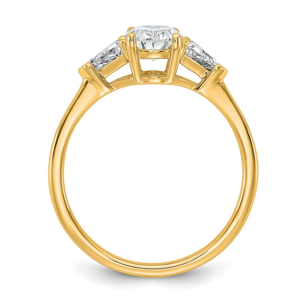 14K Yellow Gold 1 1/2 carat Certified Lab Grown Diamond VS+ F+ Complete Oval and Trillion Three Stone Engagement Ring