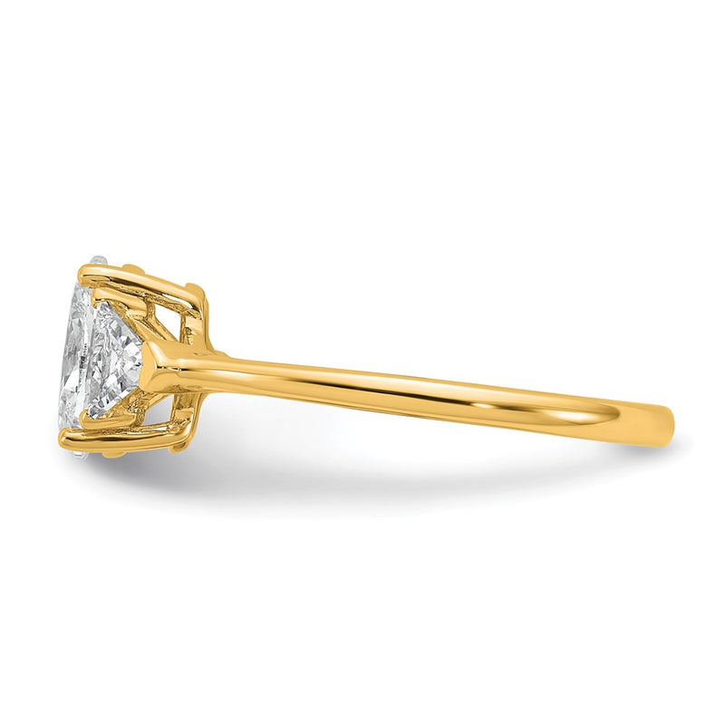 14K Yellow Gold 1/2 carat Lab Grown Diamond VS+ F+ Trillion and 1 carat Oval Center Semi Mount Three Stone Engagement Ring