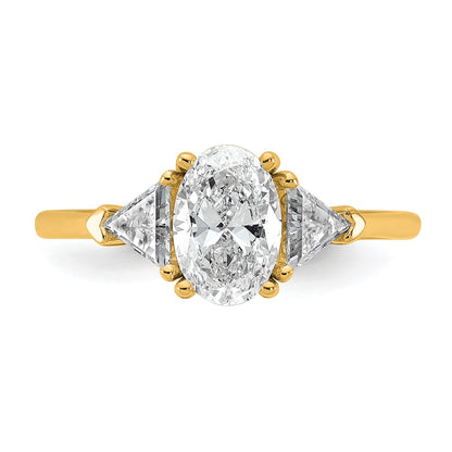 14K Yellow Gold 1 1/2 carat Certified Lab Grown Diamond VS/SI+ G+ Complete Oval and Trillion Three Stone Engagement Ring
