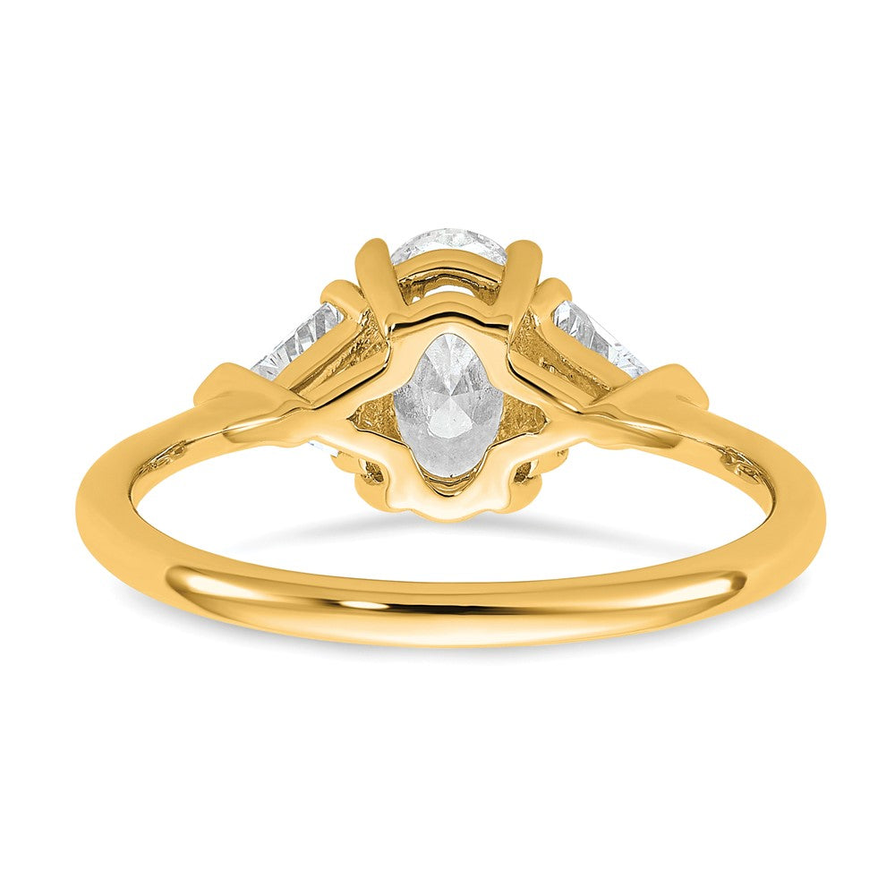 14K Yellow Gold 1 1/2 carat Certified Lab Grown Diamond VS+ F+ Complete Oval and Trillion Three Stone Engagement Ring