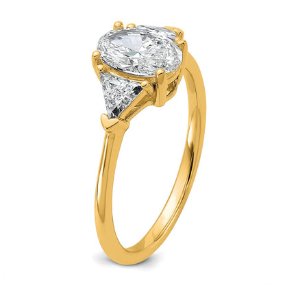 14K Yellow Gold 1 1/2 carat Certified Lab Grown Diamond VS+ F+ Complete Oval and Trillion Three Stone Engagement Ring