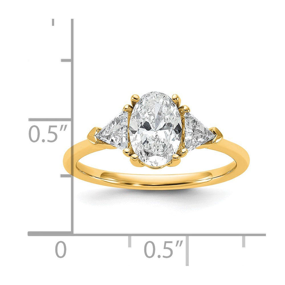 14K Yellow Gold 1 1/2 carat Certified Lab Grown Diamond VS+ F+ Complete Oval and Trillion Three Stone Engagement Ring