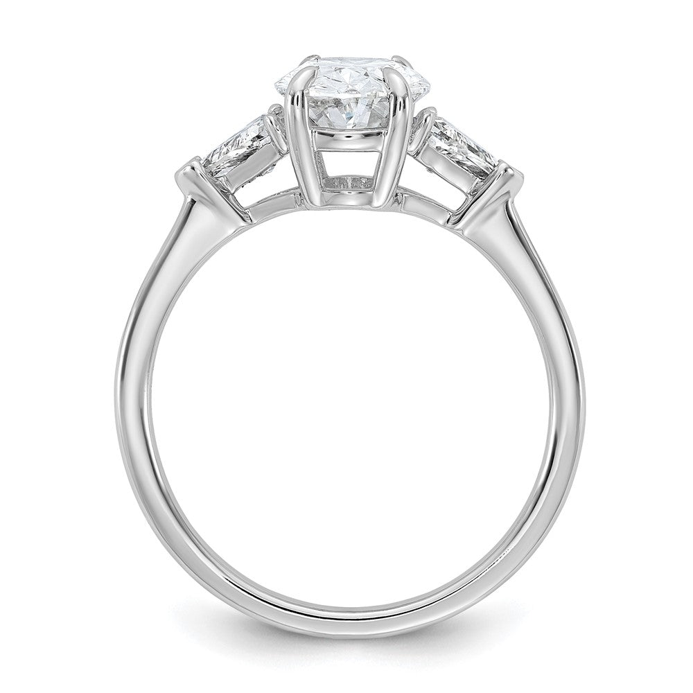 14K White Gold 1/2 carat Lab Grown Diamond VS+ F+ Trillion and 1 1/2 carat Oval Center Semi Mount Three Stone Engagement Ring