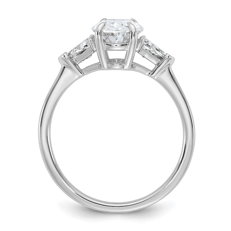 14K White Gold 1/2 carat Lab Grown Diamond VS+ F+ Trillion and 1 1/2 carat Oval Center Semi Mount Three Stone Engagement Ring