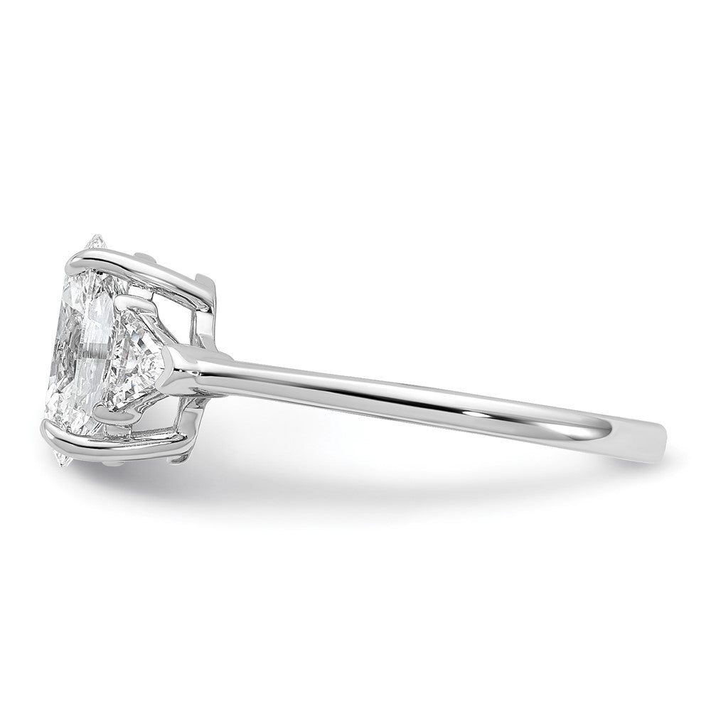 14K White Gold 1/2 carat Lab Grown Diamond VS/SI+ G+ Trillion and 1 1/2 carat Oval Center Semi Mount Three Stone Engagement Ring