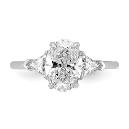 14K White Gold 1/2 carat Lab Grown Diamond VS+ F+ Trillion and 1 1/2 carat Oval Center Semi Mount Three Stone Engagement Ring