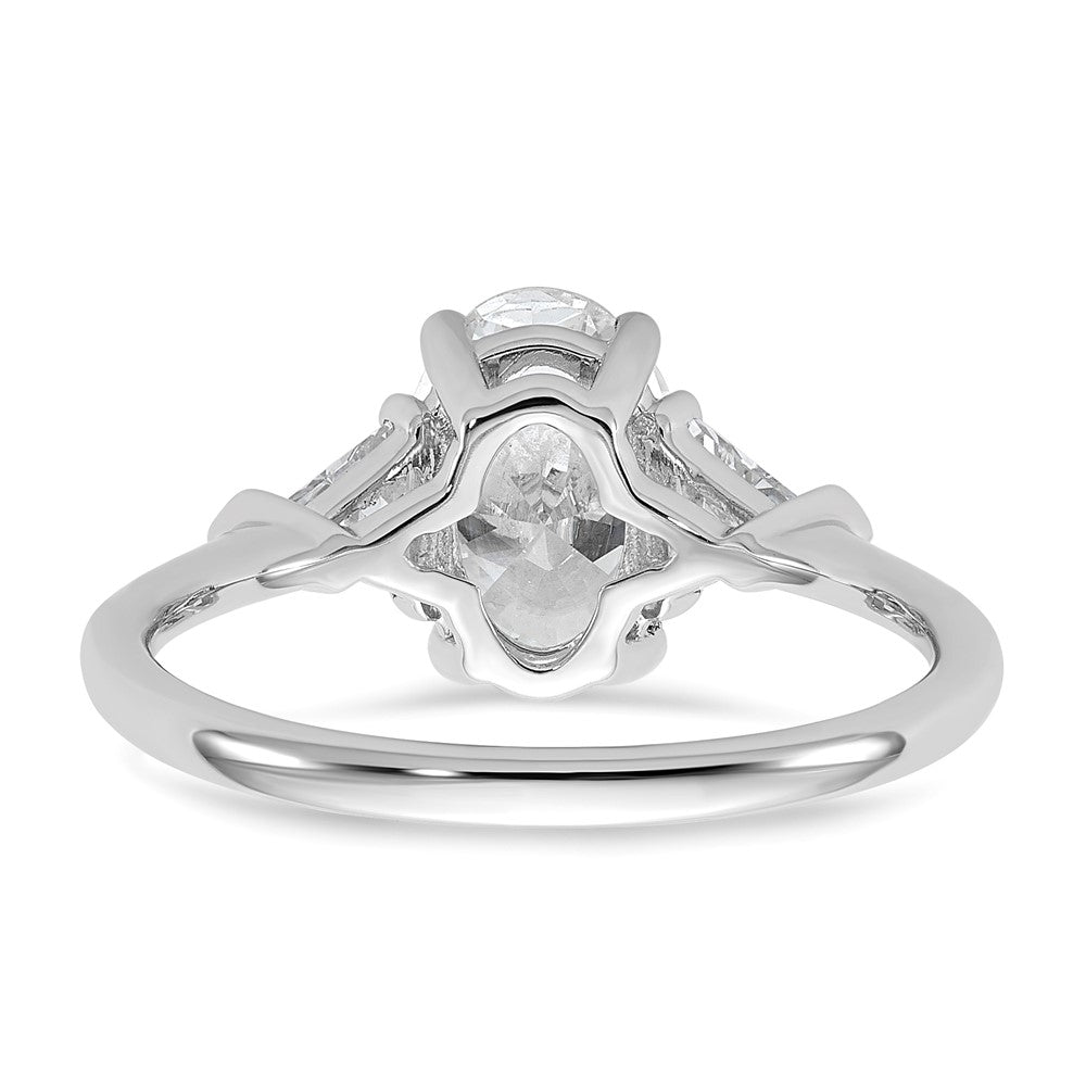 14K White Gold 1/2 carat Lab Grown Diamond VS+ F+ Trillion and 1 1/2 carat Oval Center Semi Mount Three Stone Engagement Ring