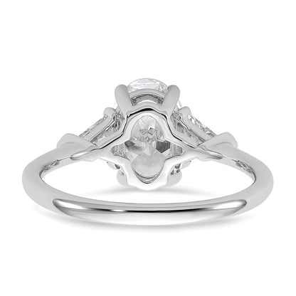 14K White Gold 1/2 carat Lab Grown Diamond VS+ F+ Trillion and 1 1/2 carat Oval Center Semi Mount Three Stone Engagement Ring