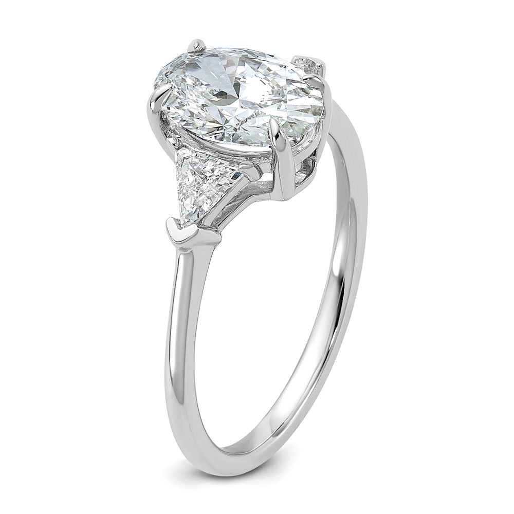 14K White Gold 1/2 carat Lab Grown Diamond VS+ F+ Trillion and 1 1/2 carat Oval Center Semi Mount Three Stone Engagement Ring