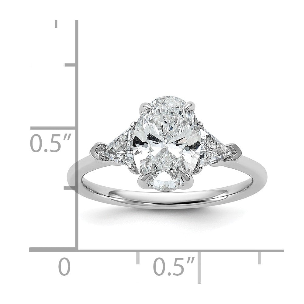 14K White Gold 1/2 carat Lab Grown Diamond VS+ F+ Trillion and 1 1/2 carat Oval Center Semi Mount Three Stone Engagement Ring