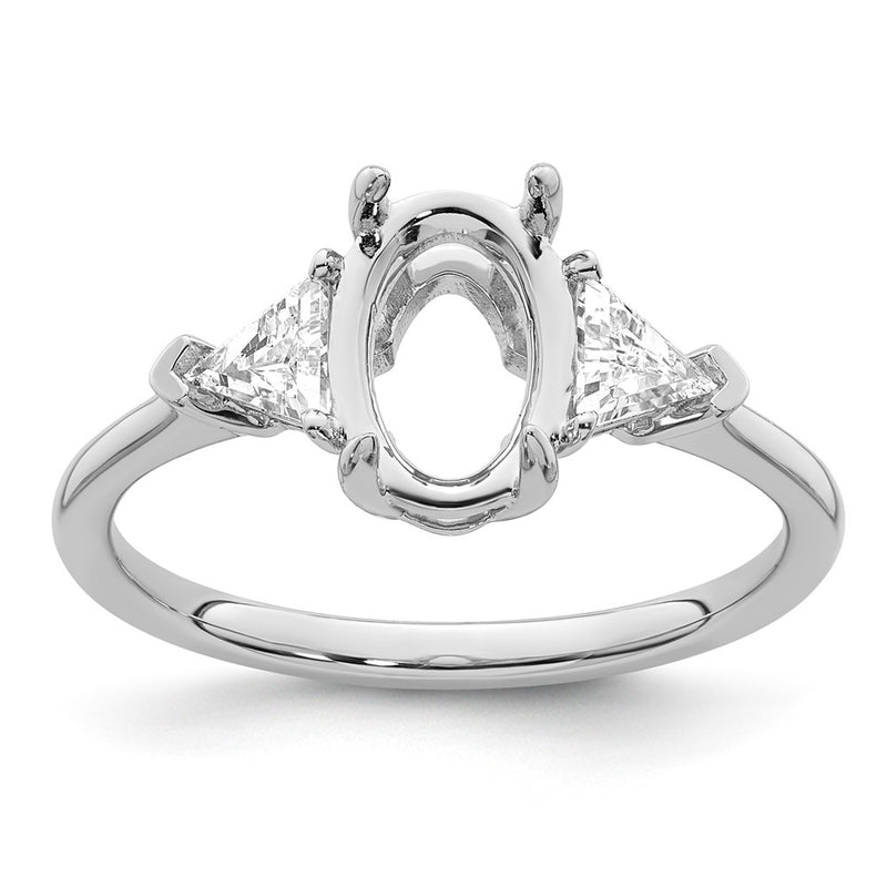 14K White Gold 1/2 carat Lab Grown Diamond VS/SI+ G+ Trillion and 1 1/2 carat Oval Center Semi Mount Three Stone Engagement Ring