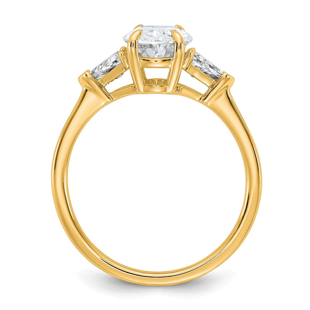 14K Yellow Gold 1/2 carat Lab Grown Diamond VS+ F+ Trillion and 1 1/2 carat Oval Center Semi Mount Three Stone Engagement Ring