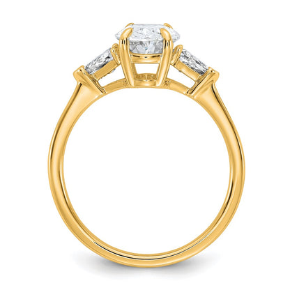 14K Yellow Gold 1/2 carat Lab Grown Diamond VS+ F+ Trillion and 1 1/2 carat Oval Center Semi Mount Three Stone Engagement Ring
