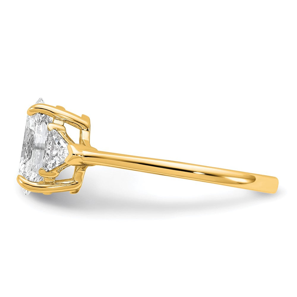 14K Yellow Gold 1/2 carat Lab Grown Diamond VS+ F+ Trillion and 1 1/2 carat Oval Center Semi Mount Three Stone Engagement Ring