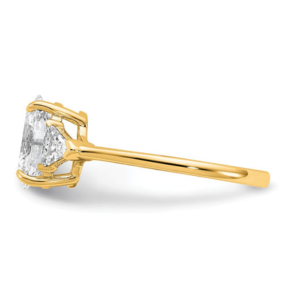 14K Yellow Gold 2 carat Certified Lab Grown Diamond VS+ F+ Complete Oval and Trillion Three Stone Engagement Ring