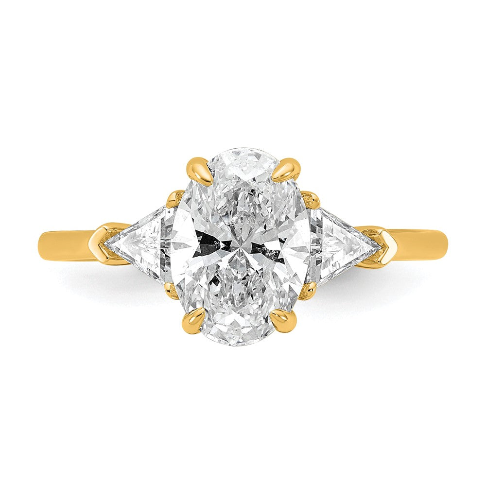 14K Yellow Gold 2 carat Certified Lab Grown Diamond VS/SI+ G+ Complete Oval and Trillion Three Stone Engagement Ring