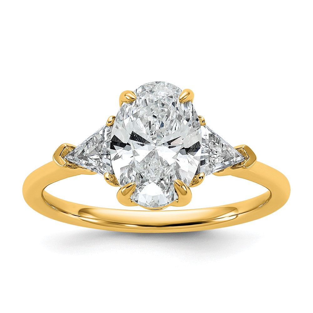 14K Yellow Gold 1/2 carat Lab Grown Diamond VS/SI+ G+ Trillion and 1 1/2 carat Oval Center Semi Mount Three Stone Engagement Ring
