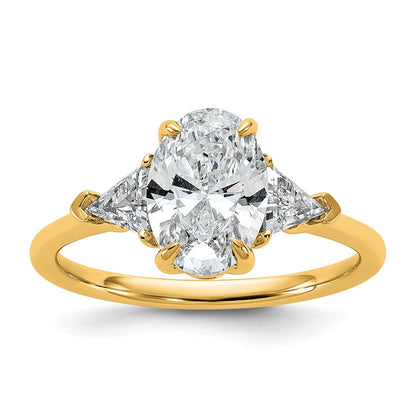 14K Yellow Gold 1/2 carat Lab Grown Diamond VS/SI+ G+ Trillion and 1 1/2 carat Oval Center Semi Mount Three Stone Engagement Ring