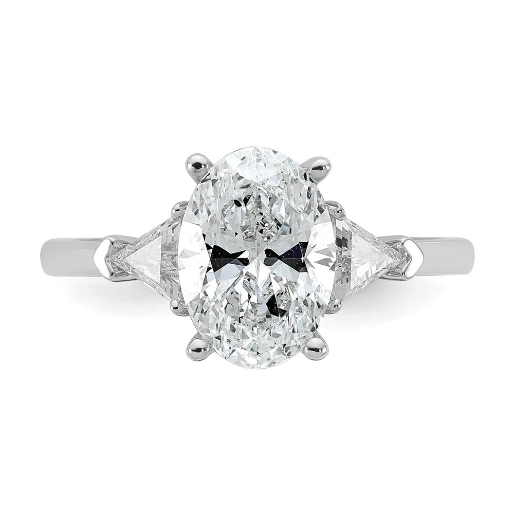 14K White Gold 1/2 carat Lab Grown Diamond VS/SI+ G+ Trillion and 2 carat Oval Center Semi Mount Three Stone Engagement Ring