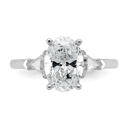 14K White Gold 1/2 carat Lab Grown Diamond VS/SI+ G+ Trillion and 2 carat Oval Center Semi Mount Three Stone Engagement Ring