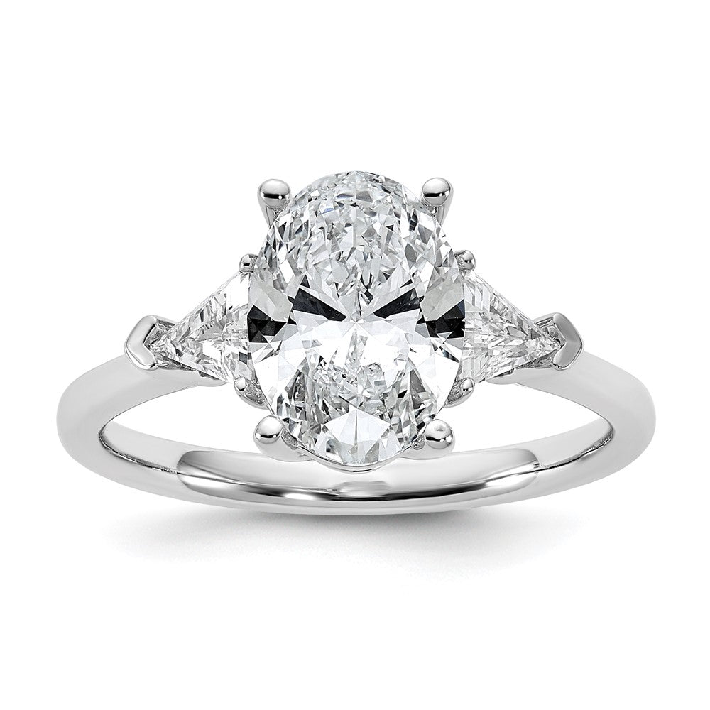 14K White Gold 2 1/2 carat Certified Lab Grown Diamond VS+ F+ Complete Oval and Trillion Three Stone Engagement Ring