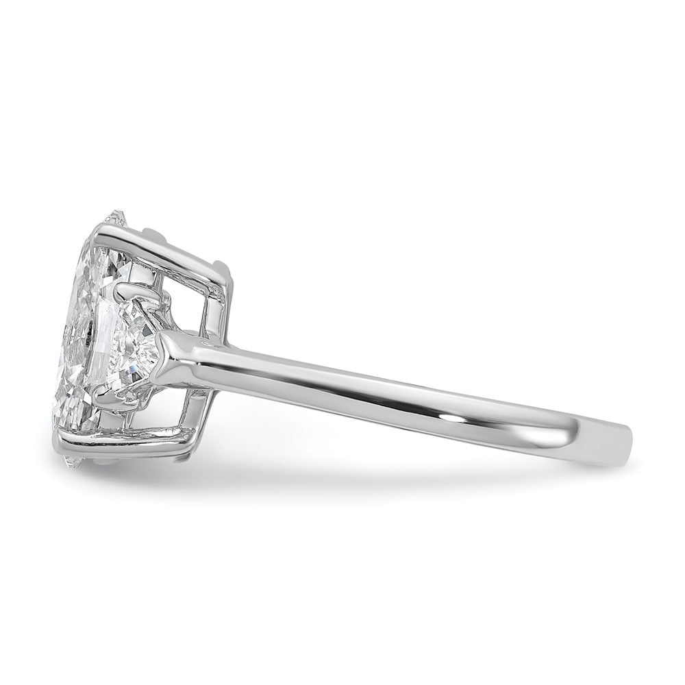 14K White Gold 5/8 carat Lab Grown Diamond VS/SI+ G+ Trillion and 2 1/2 carat Oval Center Semi Mount Three Stone Engagement Ring