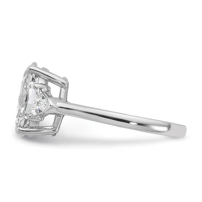14K White Gold 5/8 carat Lab Grown Diamond VS/SI+ G+ Trillion and 2 1/2 carat Oval Center Semi Mount Three Stone Engagement Ring