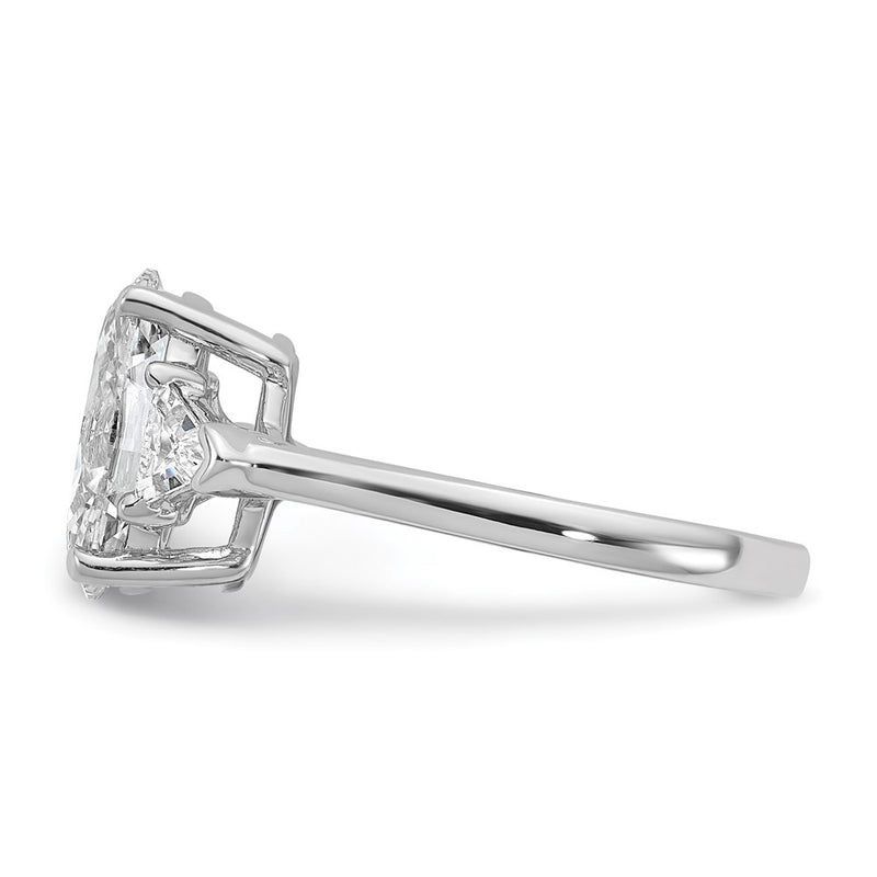 14K White Gold 5/8 carat Lab Grown Diamond VS/SI+ G+ Trillion and 2 1/2 carat Oval Center Semi Mount Three Stone Engagement Ring