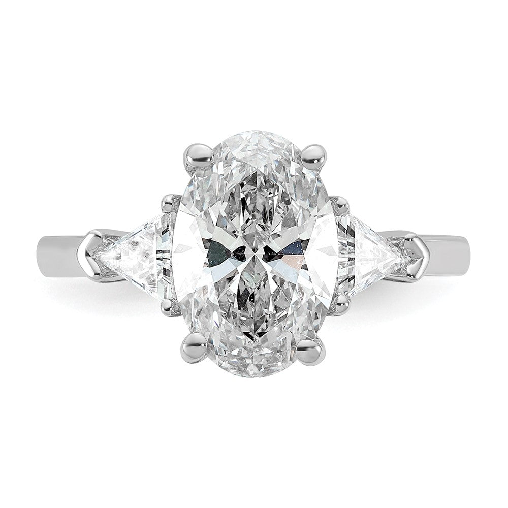 14K White Gold 5/8 carat Lab Grown Diamond VS/SI+ G+ Trillion and 2 1/2 carat Oval Center Semi Mount Three Stone Engagement Ring