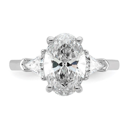 14K White Gold 5/8 carat Lab Grown Diamond VS/SI+ G+ Trillion and 2 1/2 carat Oval Center Semi Mount Three Stone Engagement Ring