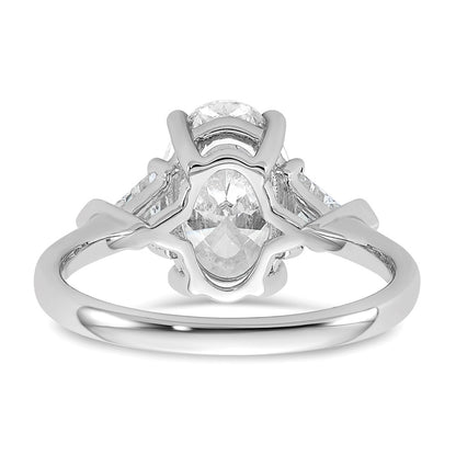 14K White Gold 5/8 carat Lab Grown Diamond VS/SI+ G+ Trillion and 2 1/2 carat Oval Center Semi Mount Three Stone Engagement Ring