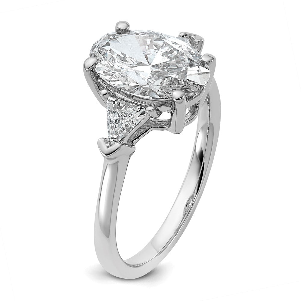 14K White Gold 5/8 carat Lab Grown Diamond VS/SI+ G+ Trillion and 2 1/2 carat Oval Center Semi Mount Three Stone Engagement Ring