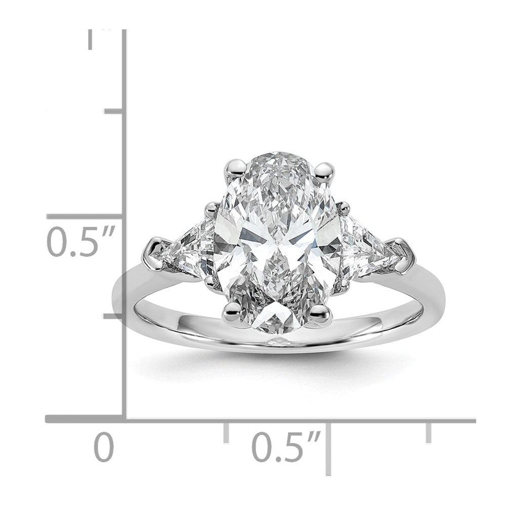 14K White Gold 3 1/8 carat Certified Lab Grown Diamond VS+ F+ Complete Oval and Trillion Three Stone Engagement Ring