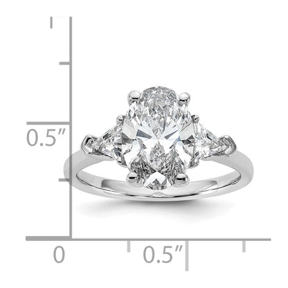 14K White Gold 3 1/8 carat Certified Lab Grown Diamond VS+ F+ Complete Oval and Trillion Three Stone Engagement Ring