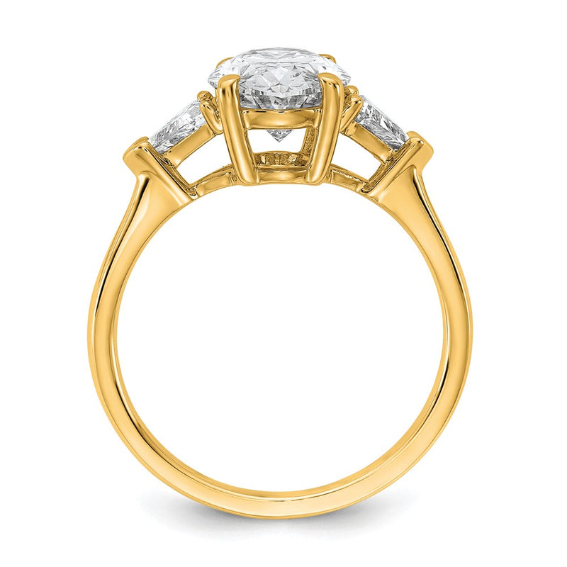 14K Yellow Gold 5/8 carat Lab Grown Diamond VS+ F+ Trillion and 2 1/2 carat Oval Center Semi Mount Three Stone Engagement Ring