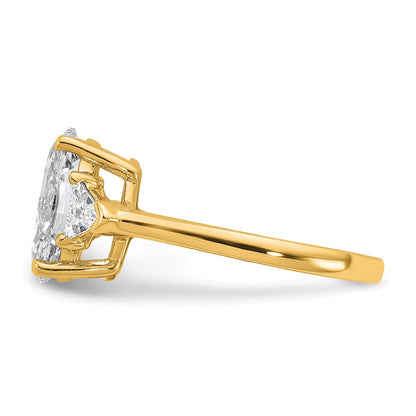 14K Yellow Gold 5/8 carat Lab Grown Diamond VS+ F+ Trillion and 2 1/2 carat Oval Center Semi Mount Three Stone Engagement Ring