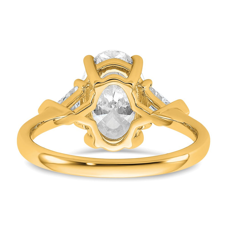 14K Yellow Gold 3 1/8 carat Certified Lab Grown Diamond VS+ F+ Complete Oval and Trillion Three Stone Engagement Ring