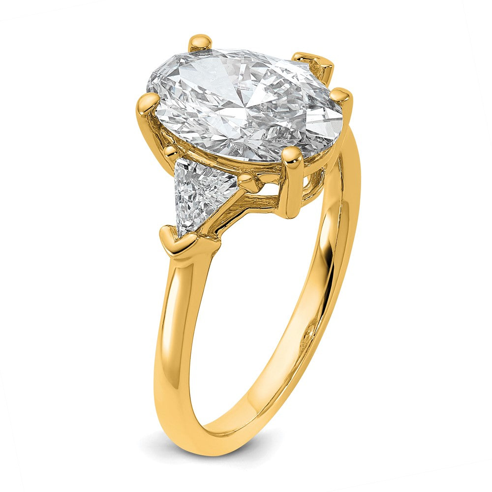 14K Yellow Gold 3 1/8 carat Certified Lab Grown Diamond VS+ F+ Complete Oval and Trillion Three Stone Engagement Ring
