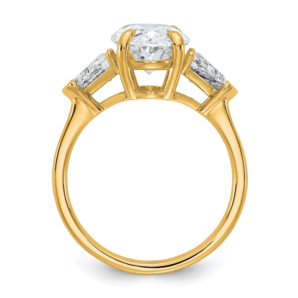 14K Yellow Gold 1 1/8 carat Lab Grown Diamond VS/SI+ G+ Trillion and 3 carat Oval Center Semi Mount Three Stone Engagement Ring