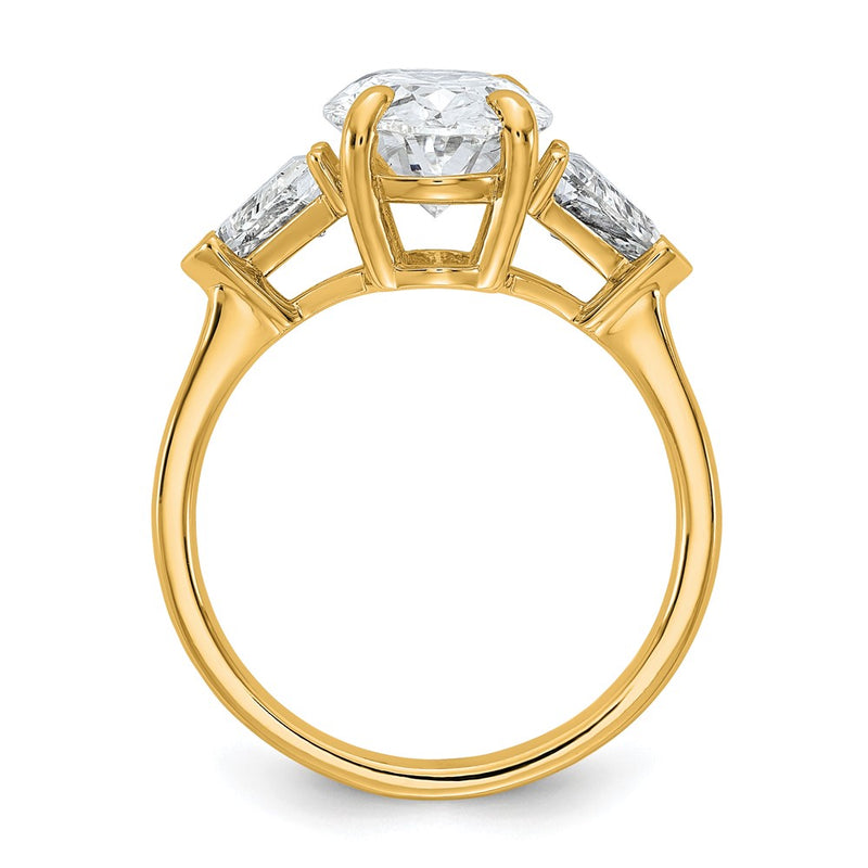 14K Yellow Gold 1 1/8 carat Lab Grown Diamond VS/SI+ G+ Trillion and 3 carat Oval Center Semi Mount Three Stone Engagement Ring