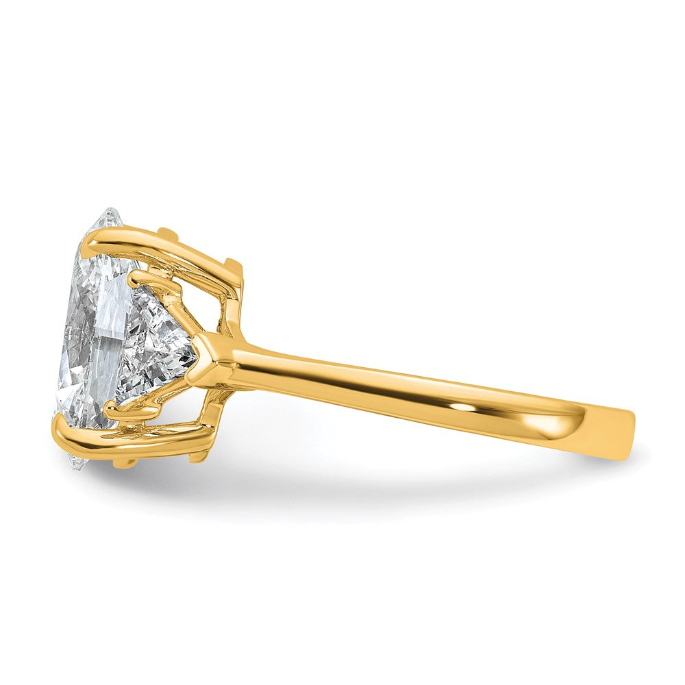 14K Yellow Gold 1 1/8 carat Lab Grown Diamond VS/SI+ G+ Trillion and 3 carat Oval Center Semi Mount Three Stone Engagement Ring