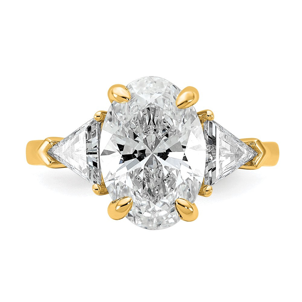 14K Yellow Gold 4 1/8 carat Certified Lab Grown Diamond VS/SI+ G+ Complete Oval and Trillion Three Stone Engagement Ring