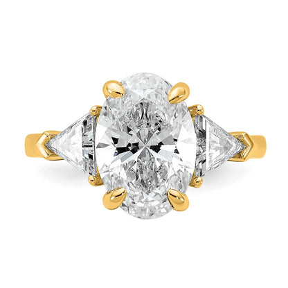 14K Yellow Gold 4 1/8 carat Certified Lab Grown Diamond VS/SI+ G+ Complete Oval and Trillion Three Stone Engagement Ring
