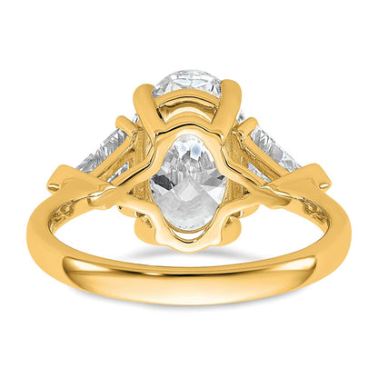 14K Yellow Gold 1 1/8 carat Lab Grown Diamond VS/SI+ G+ Trillion and 3 carat Oval Center Semi Mount Three Stone Engagement Ring